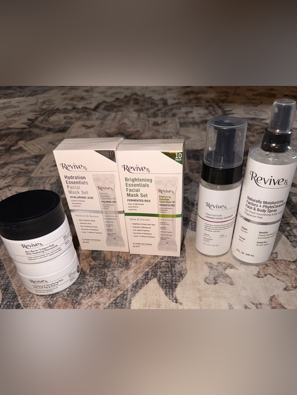 6 PC set Revive Rx Skincare System Set Niacinamide Mask Cleanser Anti Aging Pads